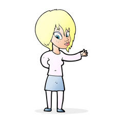 cartoon woman making welcome gesture