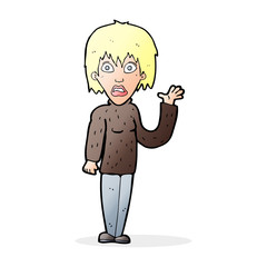 cartoon shocked woman waving hand