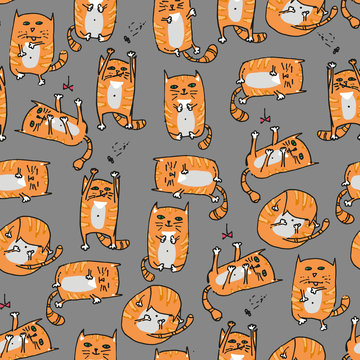Orange cute cats seamless background. Vector