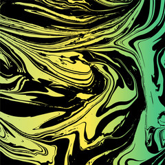 Marbled vector texture. Handmade background. Green and yellow colors. Ebru art