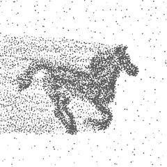 Running Horse Made Of Particles. Dotted Background. Vector