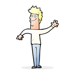 cartoon happy waving man