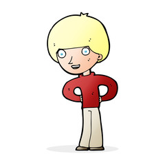 cartoon happy boy with hands on hips