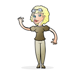 cartoon pilot woman waving