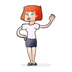 cartoon woman waving