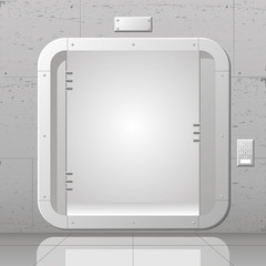 The futuristic sliding armored monolithic concrete wall in a bank or in prison