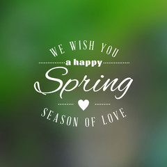 Spring Vintage Typographic Badge on Colorful Blurred Background. Spring Vector Illustration. Hello Spring. Greeting Card Design