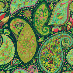 Paisley vintage floral motif ethnic seamless background.