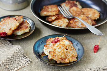 Potato fritters on a plate. style rustic.selective focus