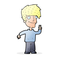 cartoon man giving peace sign