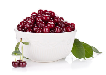Fresh ripe cherries in bowl