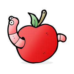 cartooon worm in apple