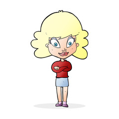 cartoon happy woman with folded arms