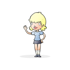 cartoon waving woman