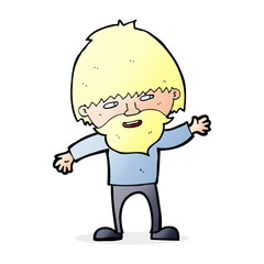 cartoon happy bearded man waving