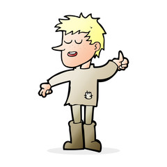 cartoon poor boy with positive attitude