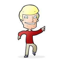 cartoon happy man pointing