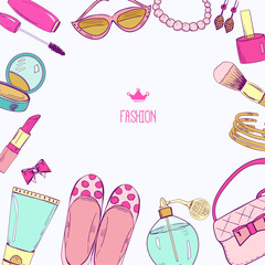 Template with women's cosmetics