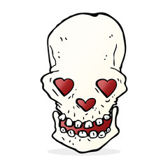 cartoon skull with love heart eyes
