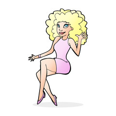 cartoon sitting woman waving