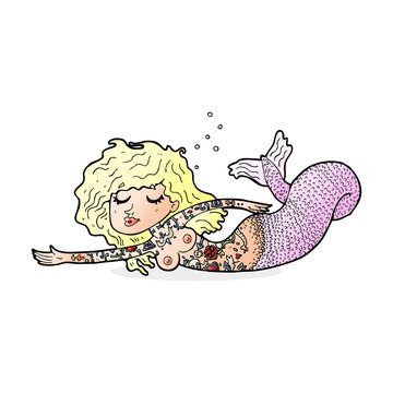 cartoon mermaid with tattoos