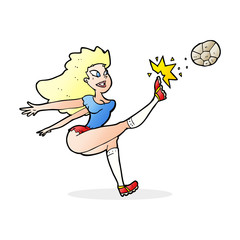 cartoon female soccer player kicking ball