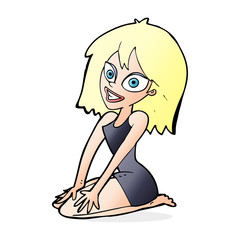 cartoon happy woman in dress