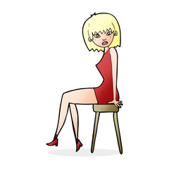 cartoon woman sitting on stool