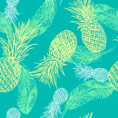 Foto op Plexiglas Ananas Tropisch naadloos patroon