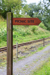 Picnic Site.  A sign to the Picnic Site on the South Tynedale railway, a narrow gauge preserved railway in Northern England.