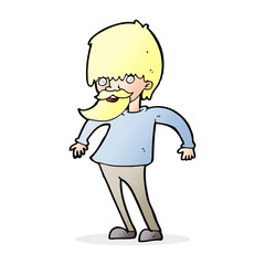 cartoon bearded man shrugging shoulders
