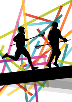 Lacrosse players silhouettes active and healthy sport vector abs