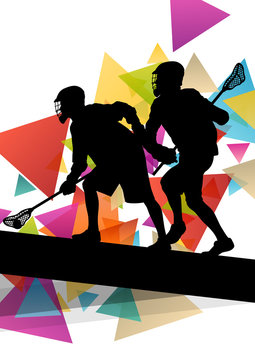 Lacrosse players silhouettes active and healthy sport vector abs