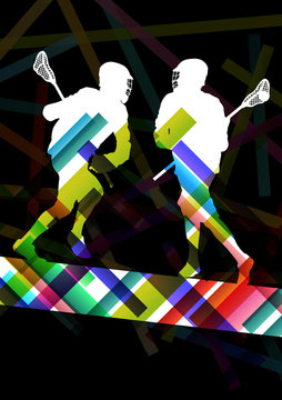 Lacrosse players silhouettes active and healthy sport vector abs