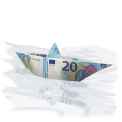 Papierschiffchen aus zwanzig Euroscheinen