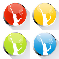 Tennis player woman web icon or badge vector background