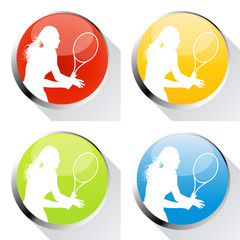 Tennis player woman web icon or badge vector background