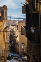Narrow streets of Cagliari downtown, Sardinia, Italy