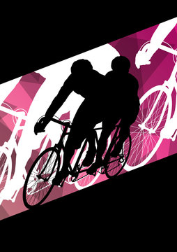Active healthy men cyclists bicycle riders in abstract sport lan