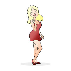 cartoon pretty woman in cocktail dress