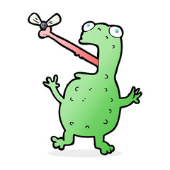 cartoon frog catching fly