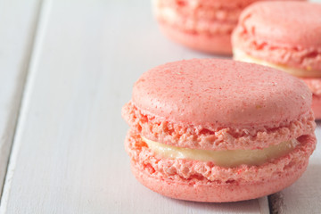 Close up of Pink Macarons on Table Horizontal