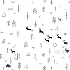 Vector seamless pattern with wild forest life