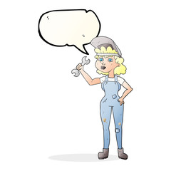 speech bubble cartoon woman with spanner
