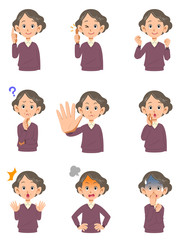 初老女性の様々な表情