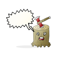 speech bubble cartoon tree stump and axe