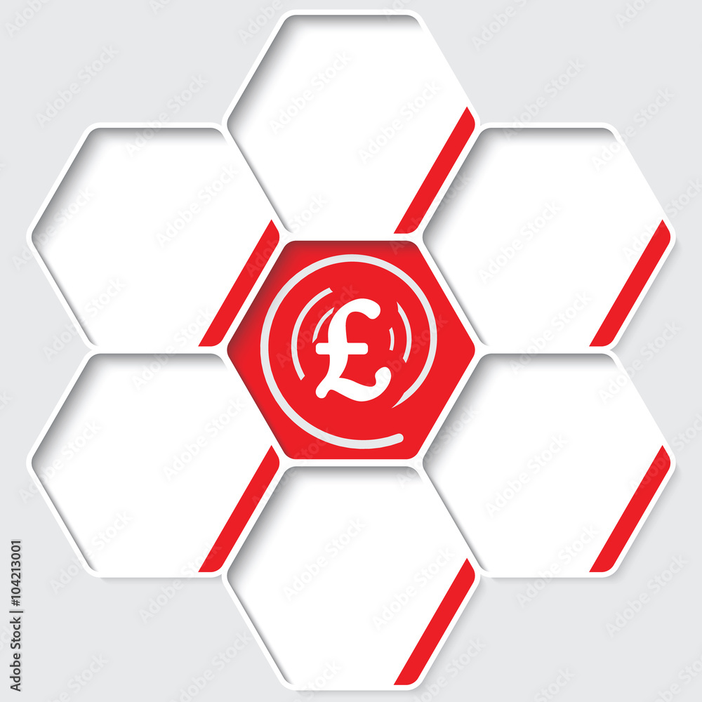 Poster set of five hexagons for your text and a pound sterling symbol