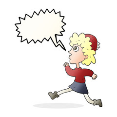 speech bubble cartoon running woman