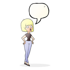 speech bubble cartoon woman with hands on hips