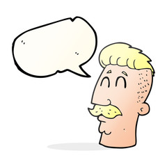 speech bubble cartoon man with hipster hair cut